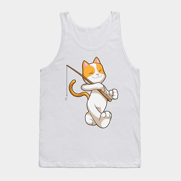 Cat at Fishing with Fishing rod Tank Top by Markus Schnabel